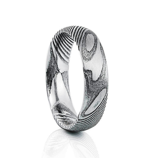 Silver and Black Damascus Tungsten Mens Wedding Ring - Victoria's Jewellery