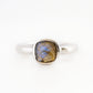 Cushion cut Labradorite Ring in Sterling Silver with a Hammered Band - Victoria's Jewellery