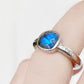 Cushion cut Labradorite Ring in Sterling Silver with a Hammered Band - Victoria's Jewellery