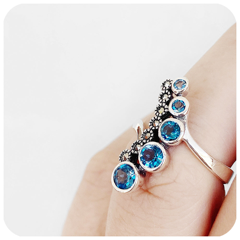 vintage inspired london blue topaz half eternity ring