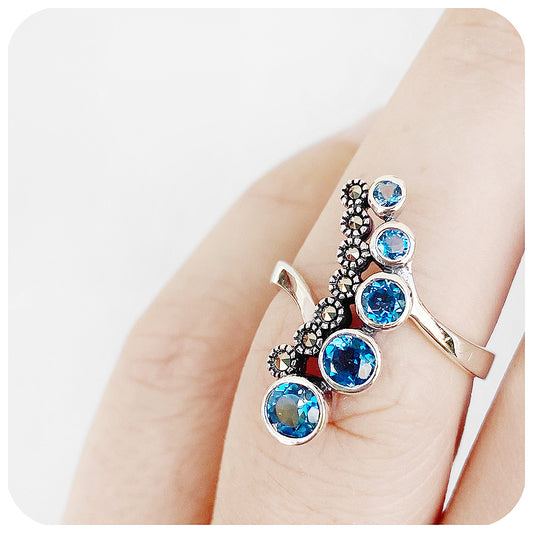 vintage inspired london blue topaz half eternity ring