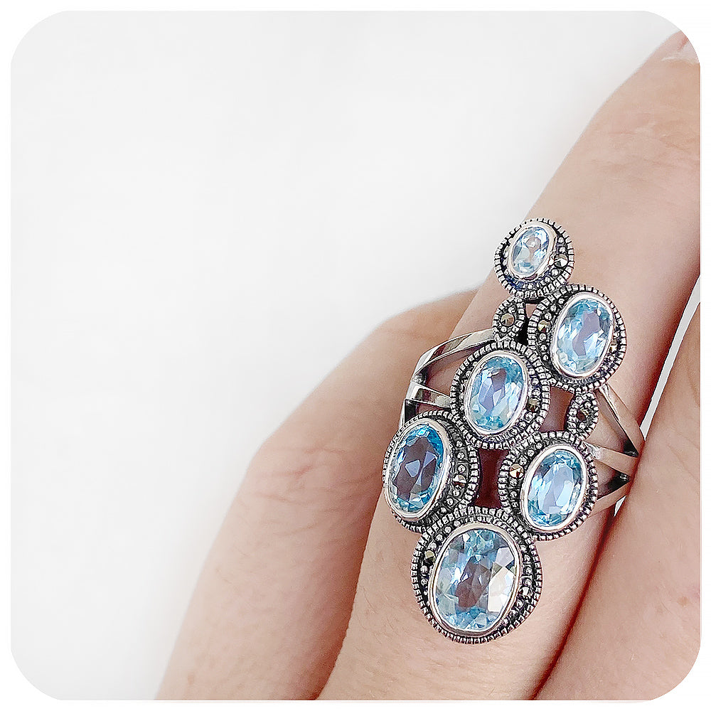 blue topaz vintage statement ring in silver