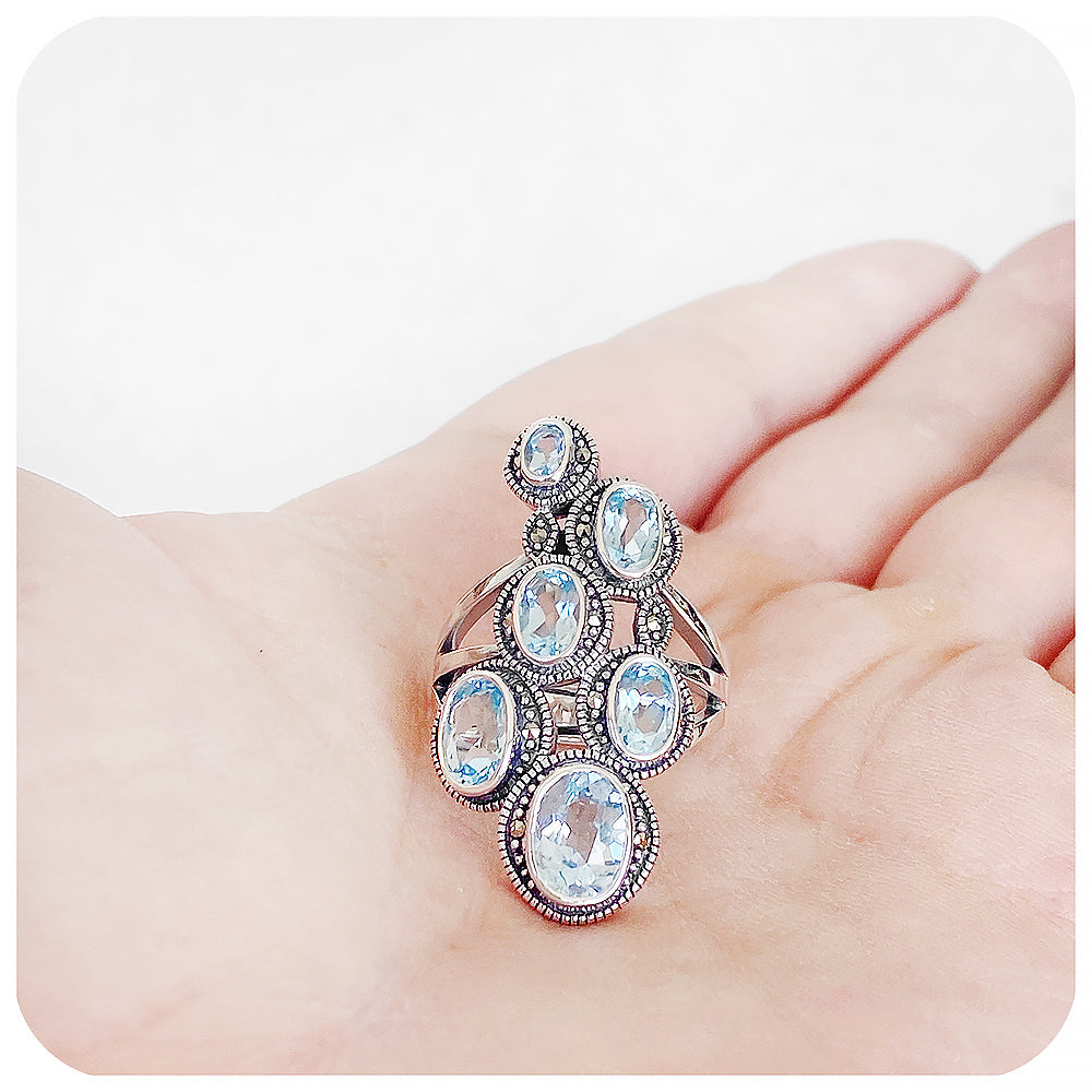 blue topaz vintage statement ring in silver