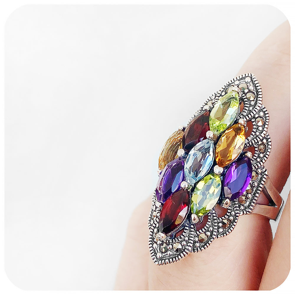 rainbow pride marquise cut vintage style ring