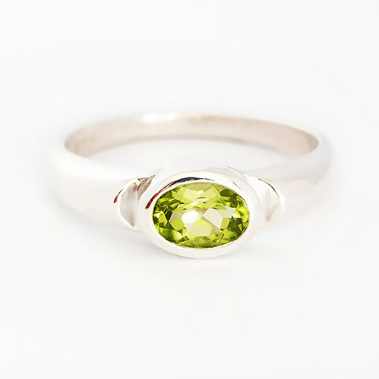 Oval cut Peridot signet style ring in silver - Victoria's Jewellery