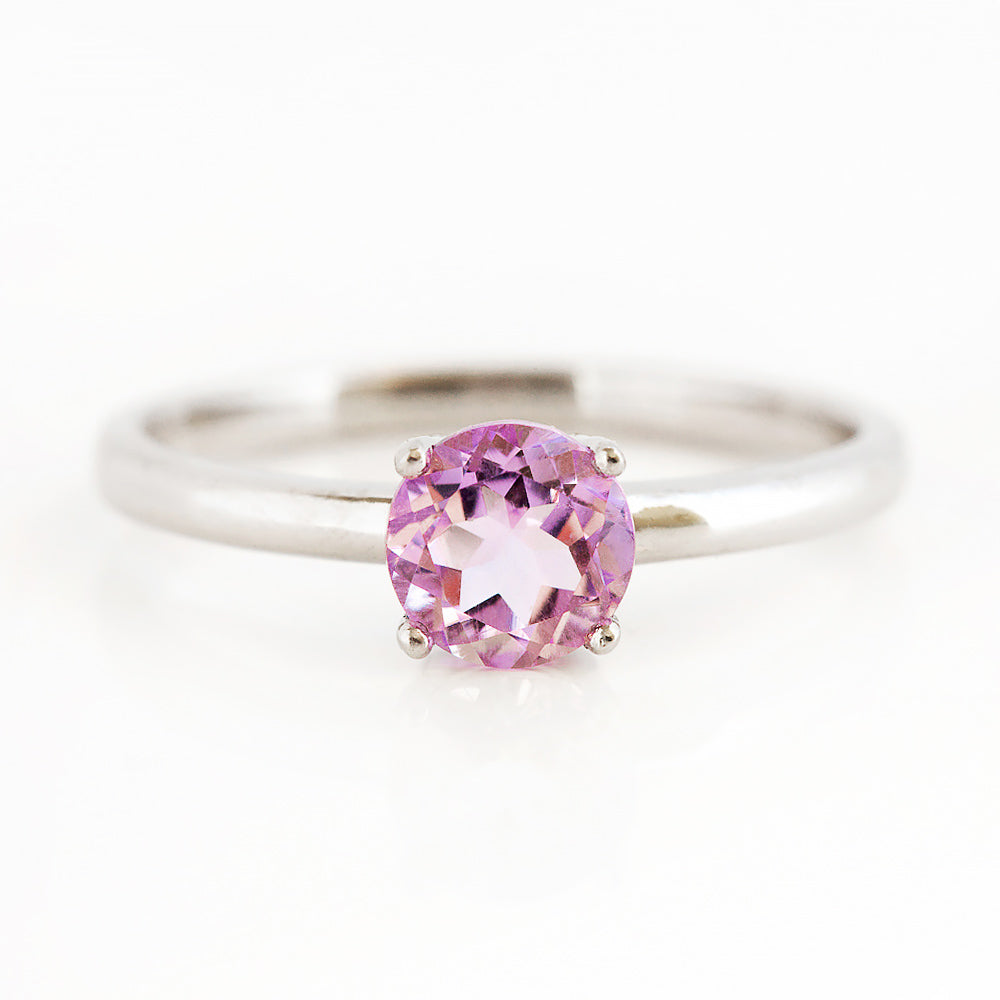 Lina, a Round cut Pink Amethyst Solitaire Ring - Victoria's Jewellery