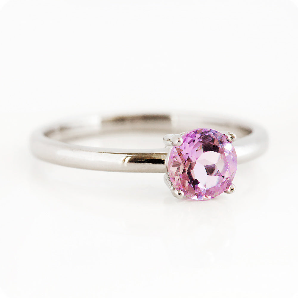Lina, a Round cut Pink Amethyst Solitaire Ring - Victoria's Jewellery