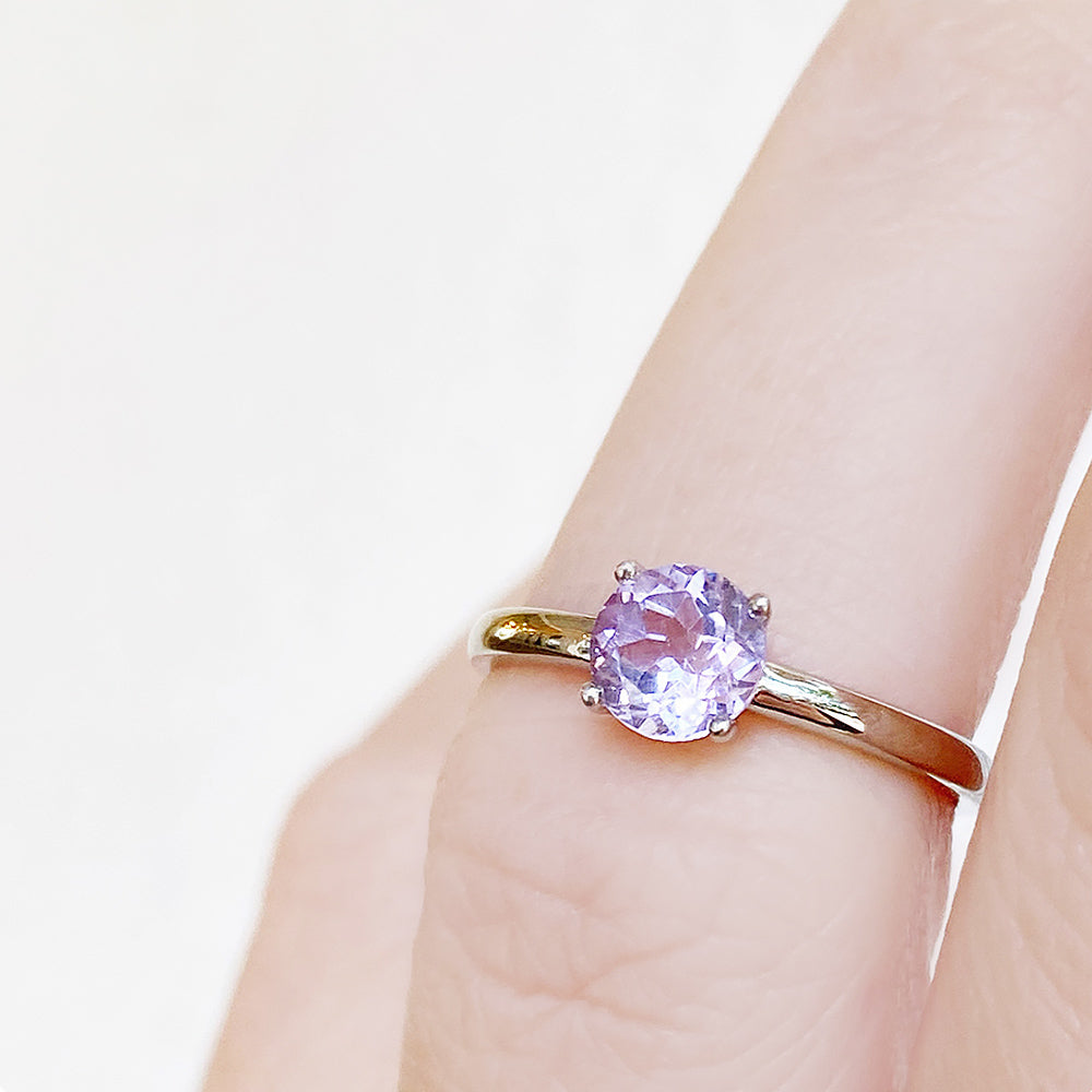 Lina, a Round cut Pink Amethyst Solitaire Ring - Victoria's Jewellery