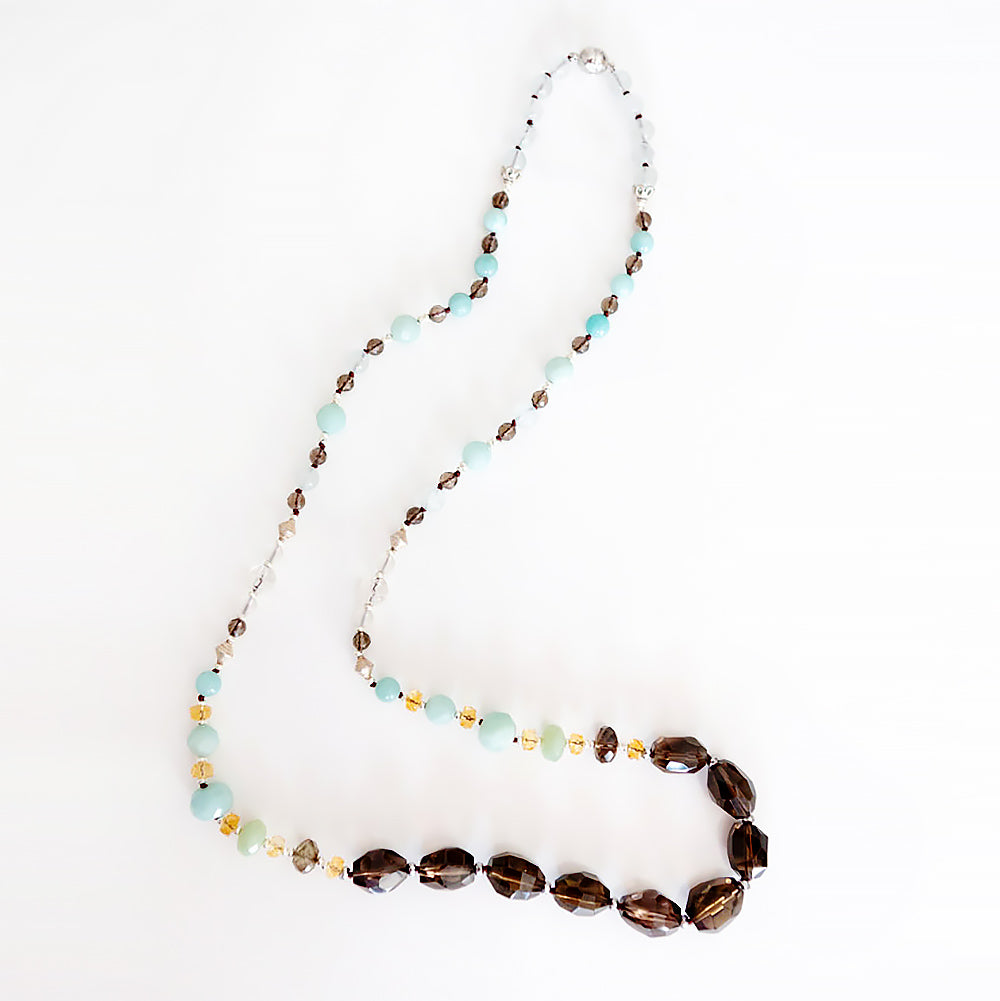 Smoky Quartz, Amazonite, Citrine and Rock Crystal Necklace - 90cm - Victoria's Jewellery