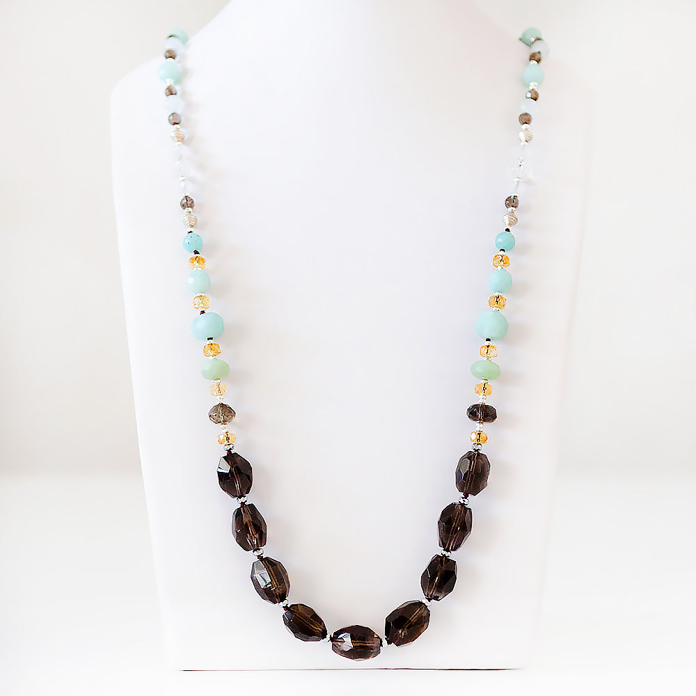 Smoky Quartz, Amazonite, Citrine and Rock Crystal Necklace - 90cm - Victoria's Jewellery