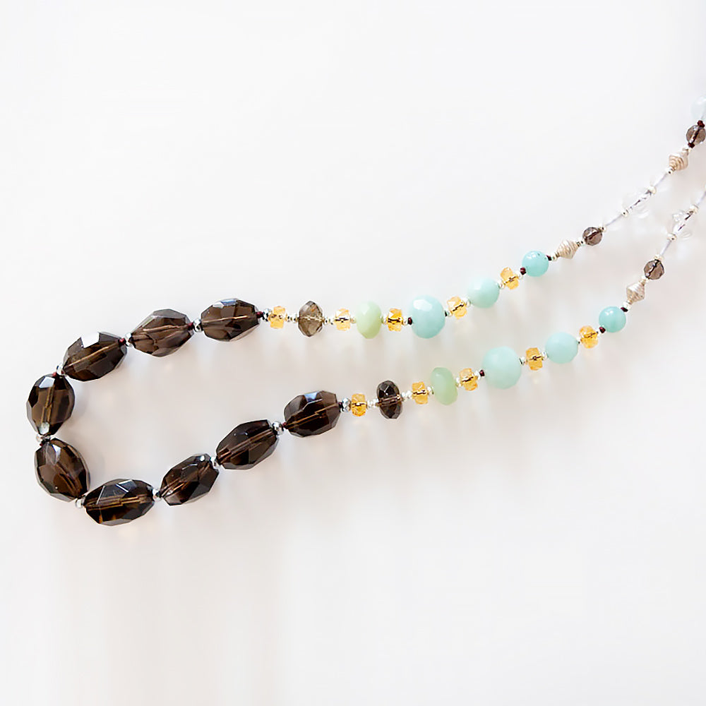 Smoky Quartz, Amazonite, Citrine and Rock Crystal Necklace - 90cm - Victoria's Jewellery