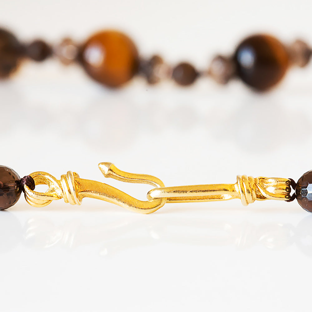 The Brown, Smoky Quartz, Tiger Eye and Carved Wood Necklace - Victoria's Jewellery