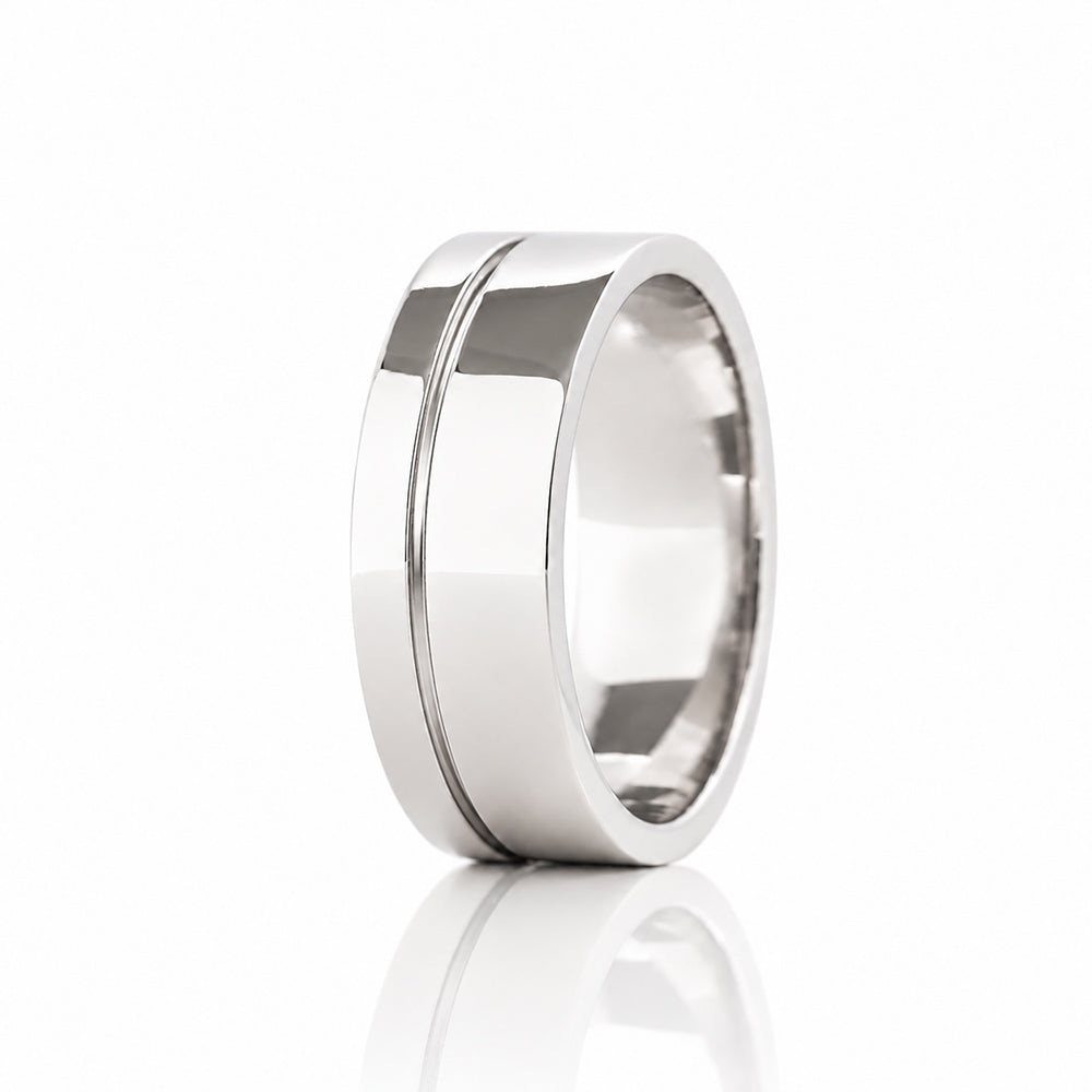 Angelo, Gold Grooved Mens Wedding Ring - Polished - Victoria's Jewellery