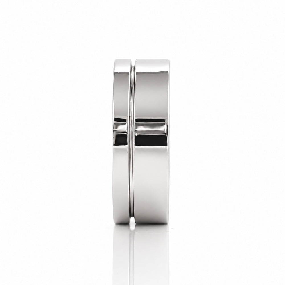 Angelo, Gold Grooved Mens Wedding Ring - Polished - Victoria's Jewellery