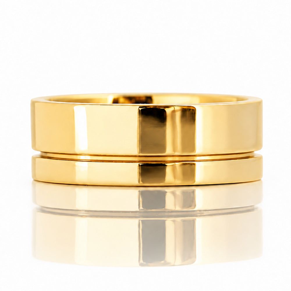 Angelo, Gold Grooved Mens Wedding Ring - Polished - Victoria's Jewellery