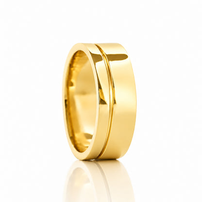Angelo, Gold Grooved Mens Wedding Ring - Polished - Victoria's Jewellery