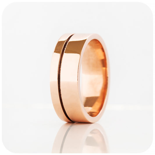 Angelo, a Solid Gold Grooved Mens Wedding Ring - Polished