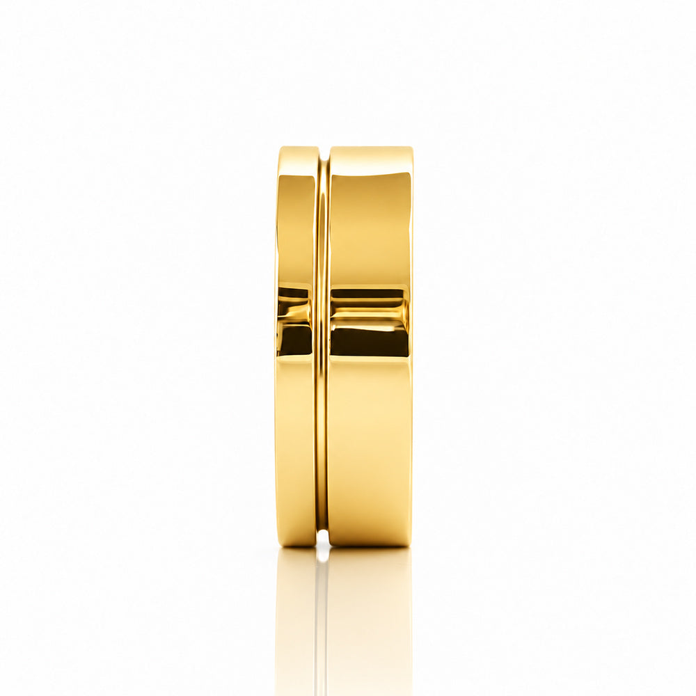 Angelo, Gold Grooved Mens Wedding Ring - Polished - Victoria's Jewellery