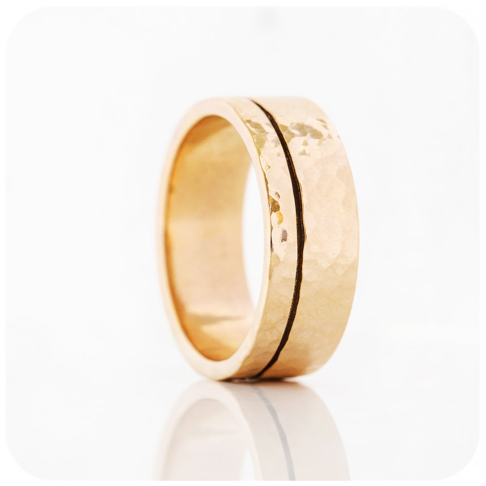 Angelo, a Solid Gold Grooved Mens Wedding Ring - Hammered