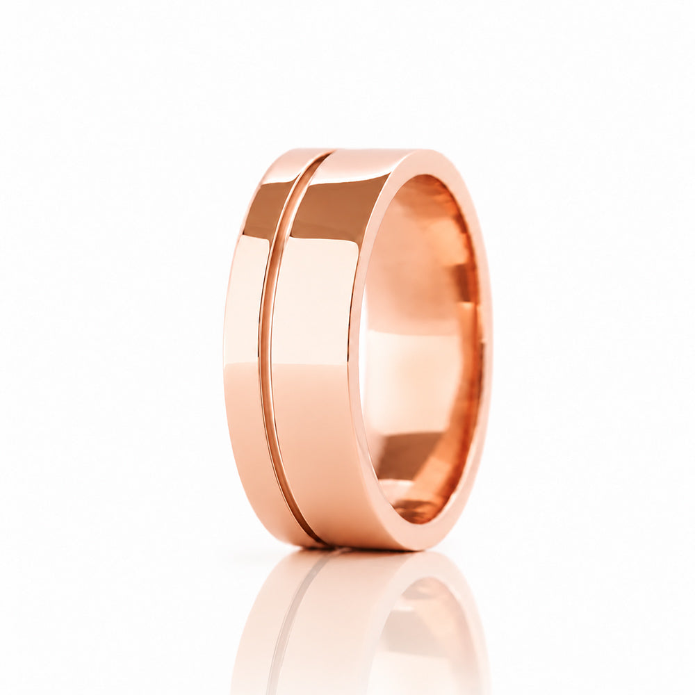 Angelo, Gold Grooved Mens Wedding Ring - Polished - Victoria's Jewellery