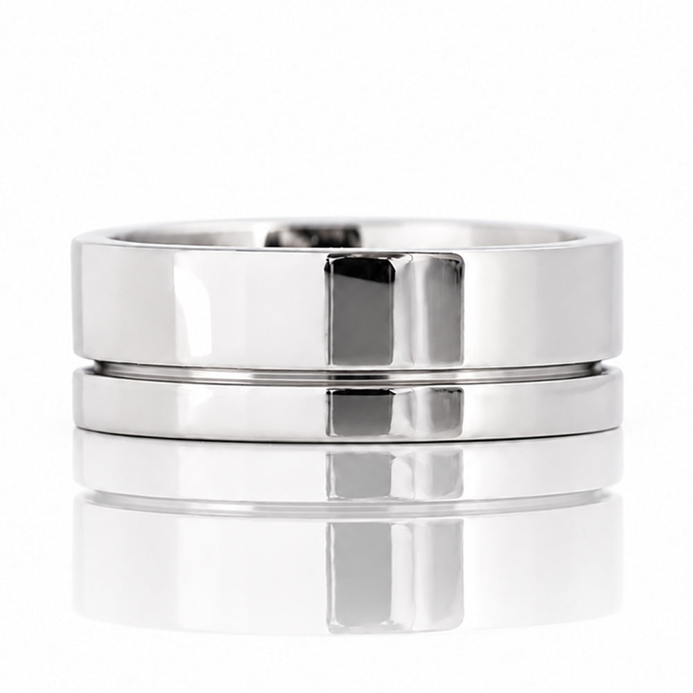 Angelo, Gold Grooved Mens Wedding Ring - Polished - Victoria's Jewellery