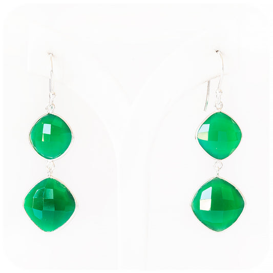 Square Green Onyx Drop Earrings