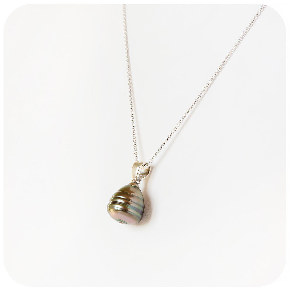 cone shaped black tahitian pearl pendant