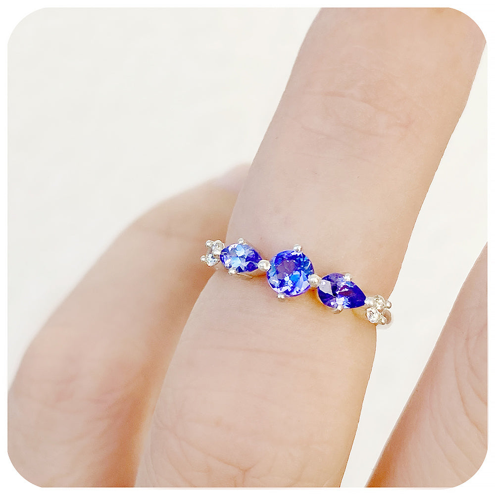 Tanzanite and Diamond half eternity anniversary ring- Victoria's Jewellery