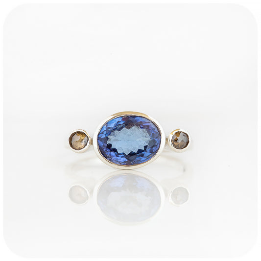 Tanzanite and Brown Diamond Trilogy Ring in Silver - Victoria's Jewellery