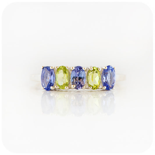 Tanzanite and Peridot Oval cut Half Eternity Ring