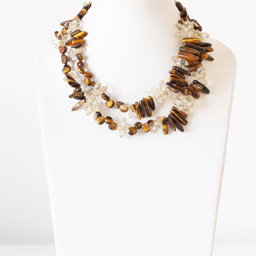 Tiger Eye and Golden Yellow Preciousa Crystal Necklace - Victoria's Jewellery