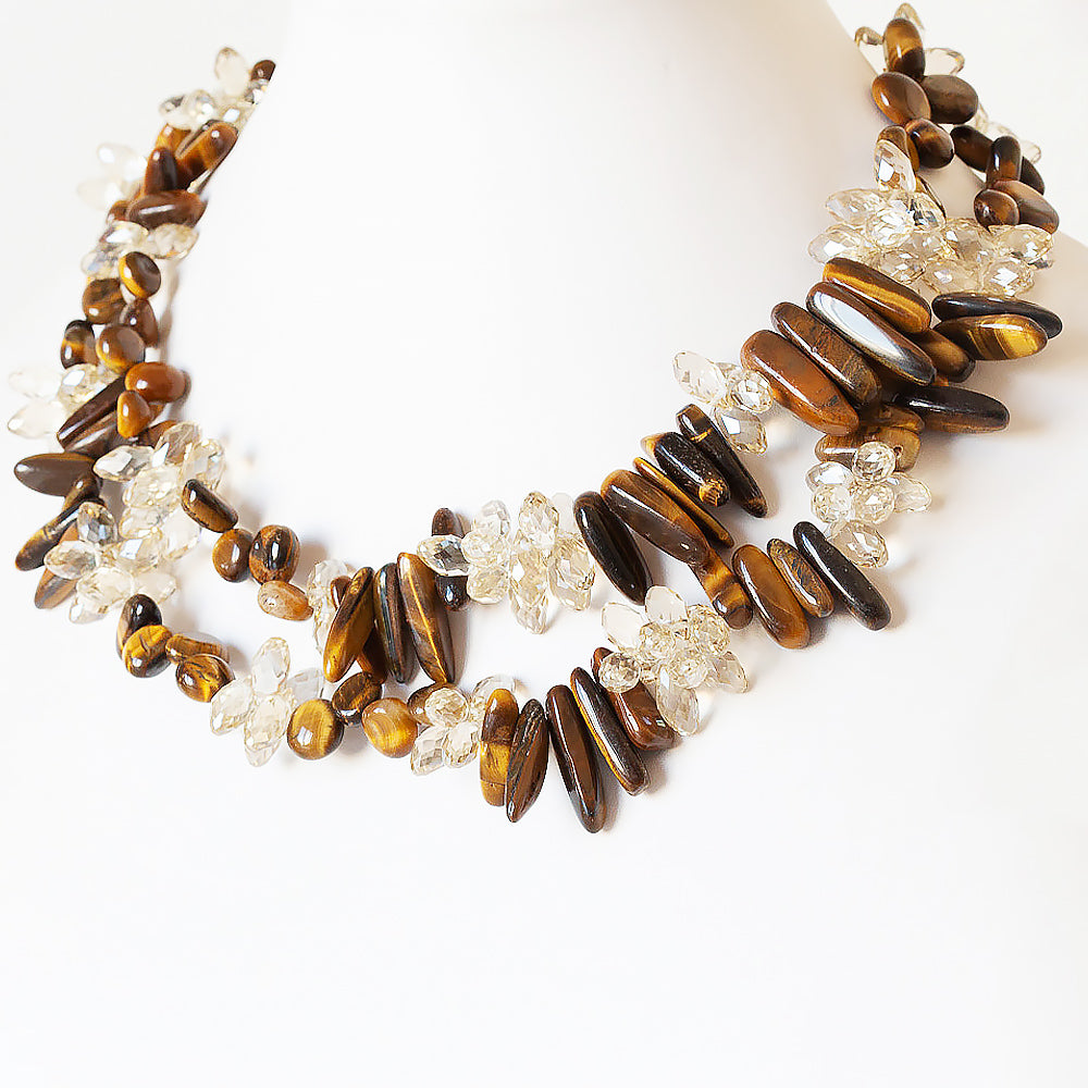 Tiger Eye and Golden Yellow Preciousa Crystal Necklace - Victoria's Jewellery