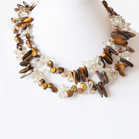 Tiger Eye and Golden Yellow Preciousa Crystal Necklace - Victoria's Jewellery
