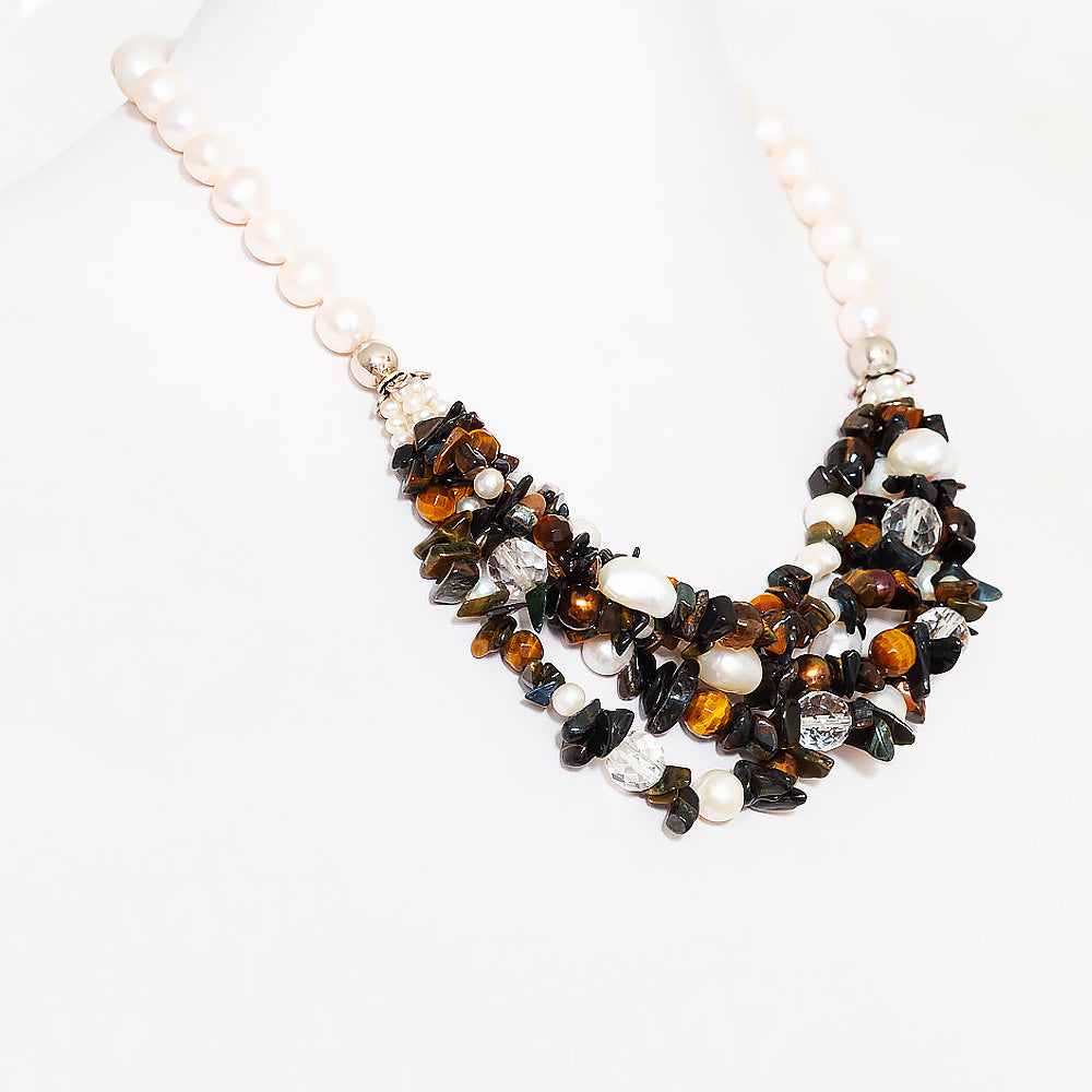 Tiger's Eye and Pearl Necklace - Victoria's Jewellery