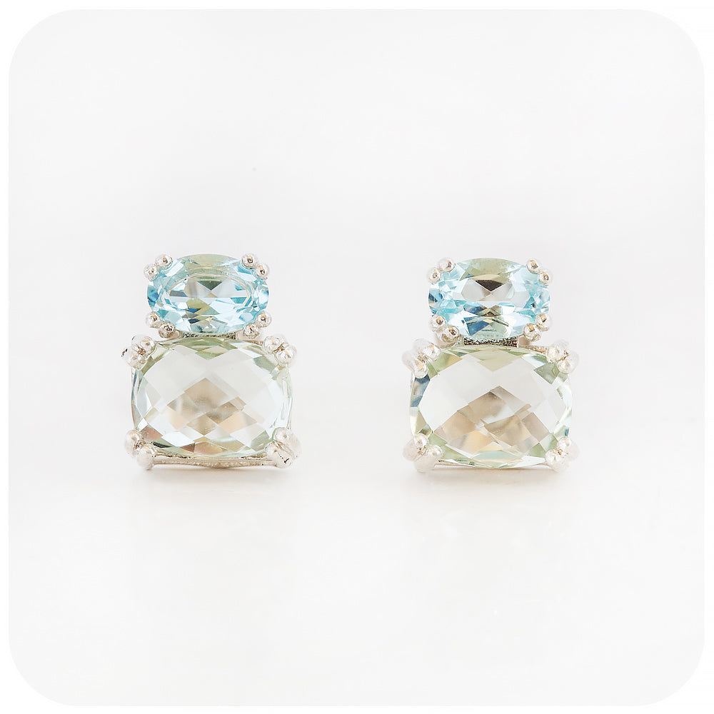 sky blue topaz and prasiolite stud earrings in sterling silver