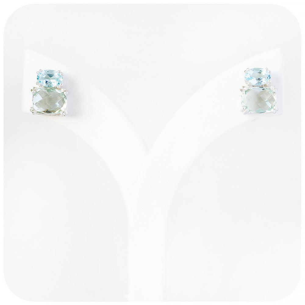 sky blue topaz and prasiolite stud earrings in sterling silver