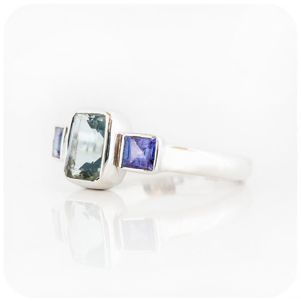 Topaz and Tanzanite Trilogy Ring in Silver - Victoria's Jewellery