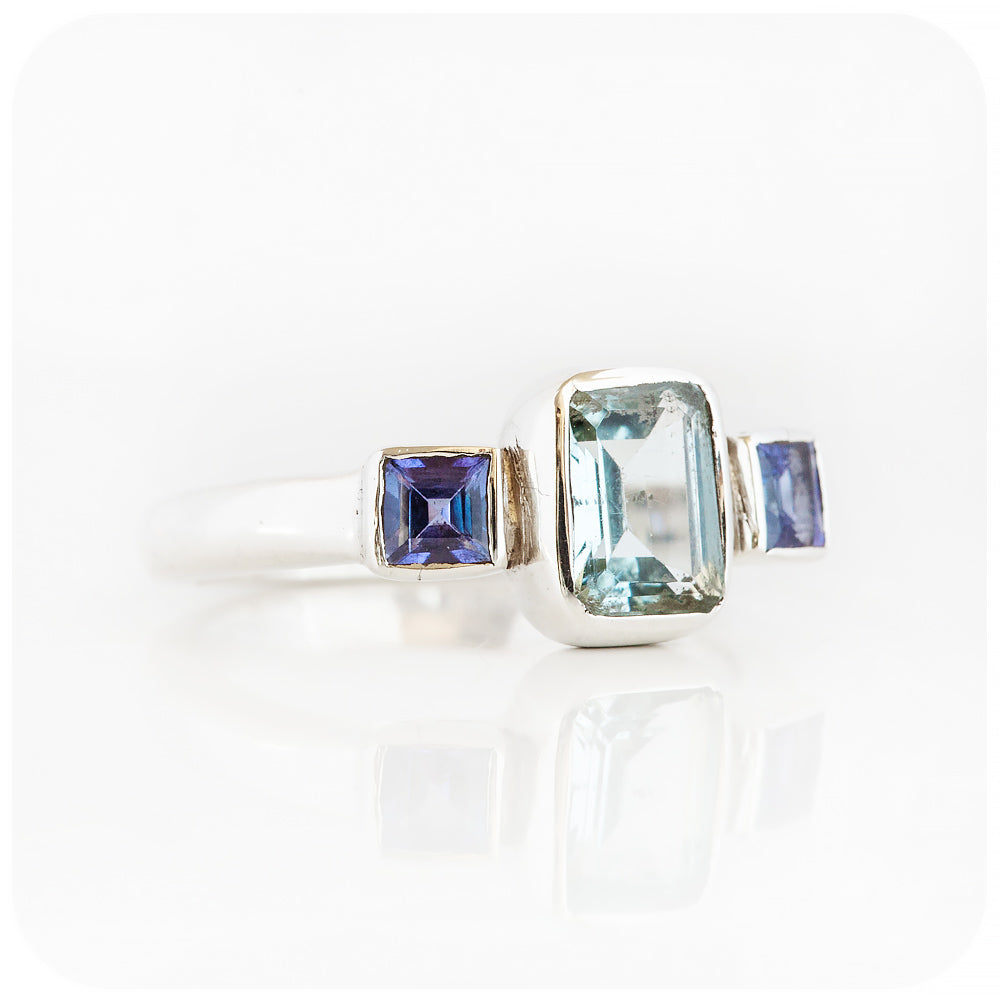 Topaz and Tanzanite Trilogy Ring in Silver - Victoria's Jewellery