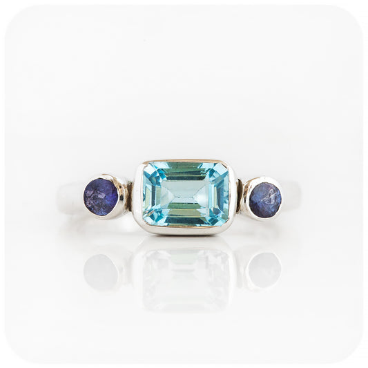 Topaz and Tanzanite Trilogy Ring in Silver - Victoria's Jewellery