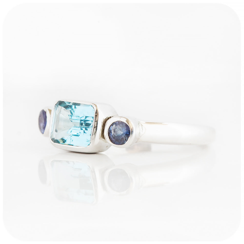 Topaz and Tanzanite Trilogy Ring in Silver - Victoria's Jewellery