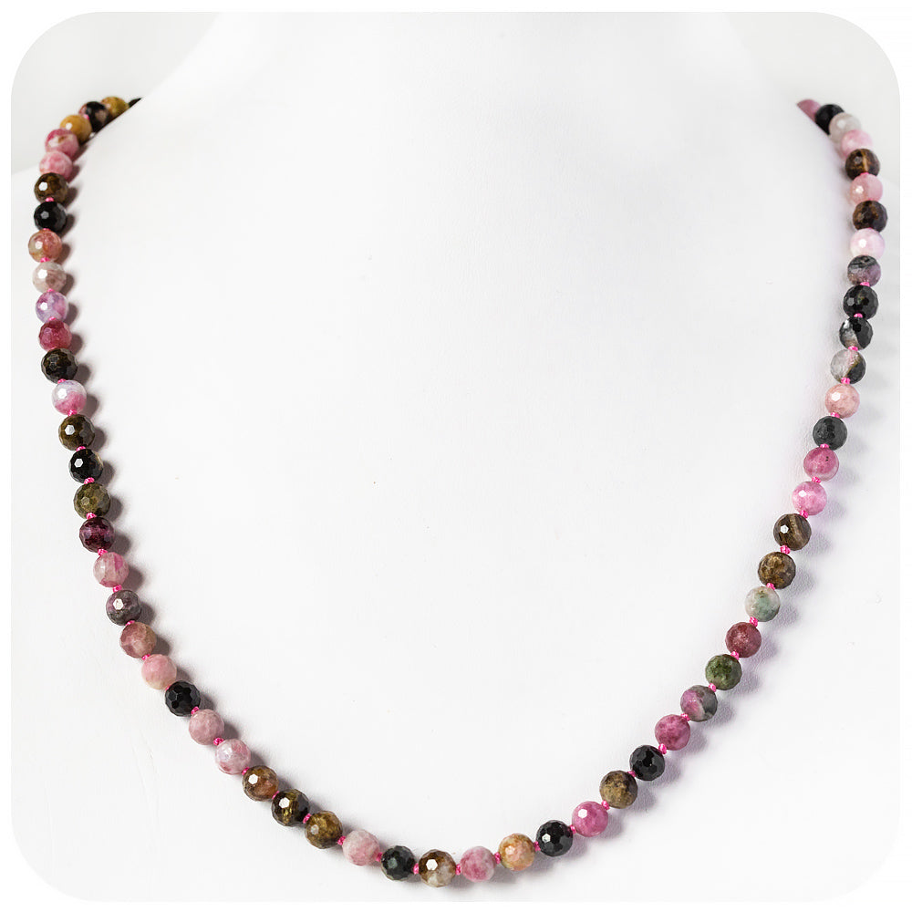 Pink, Brown and Green Tourmaline Bead Necklace - Victoria's Jewellery