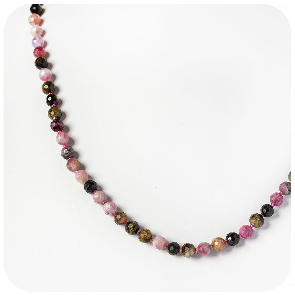 Pink, Brown and Green Tourmaline Bead Necklace - Victoria's Jewellery