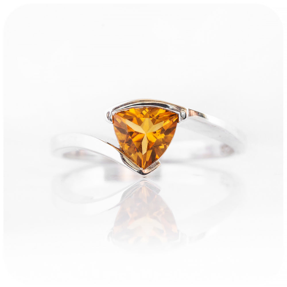 Trillion cut Yellow Citrine Solitaire Anniversary Ring - November birthstone - Victoria's Jewellery