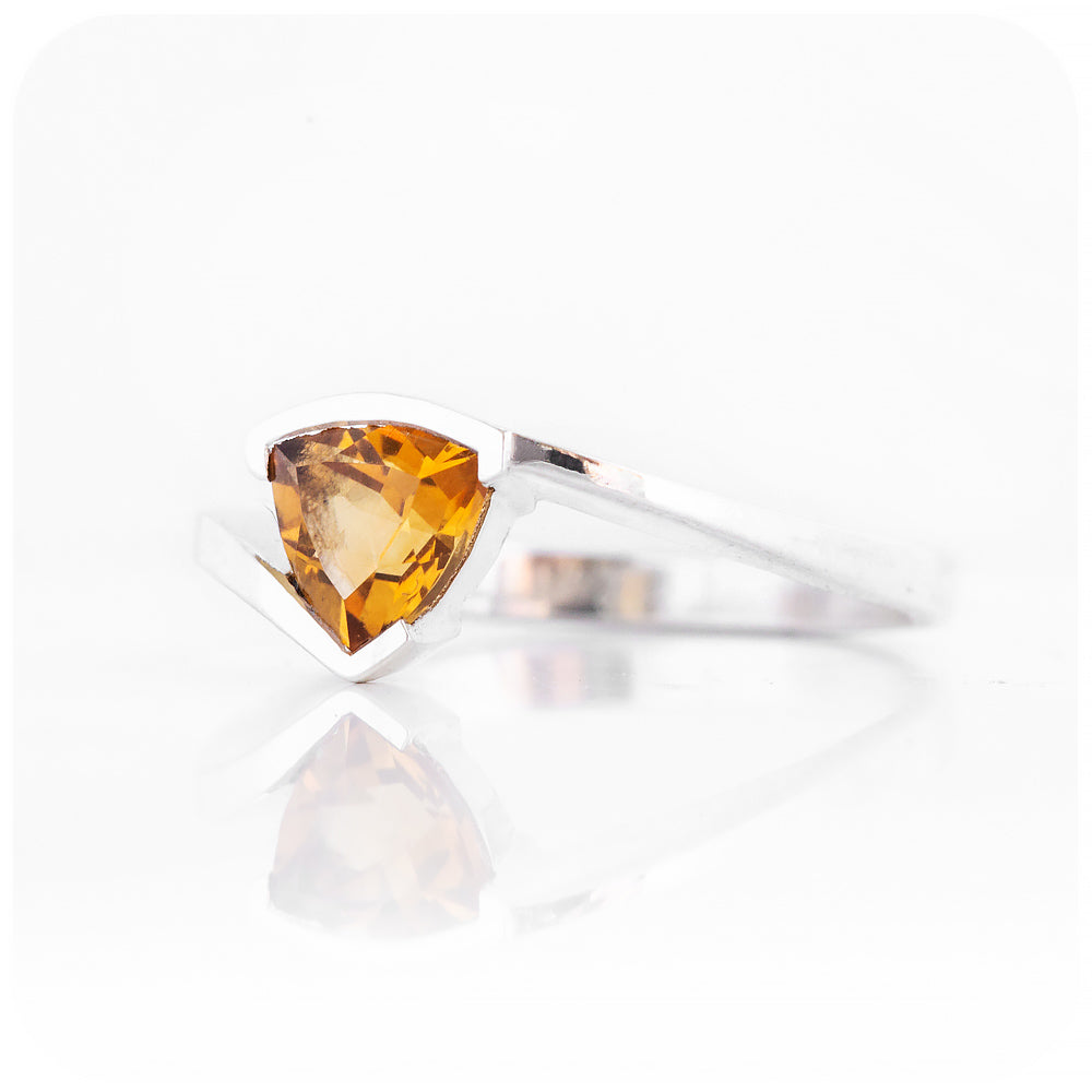 Trillion cut Yellow Citrine Solitaire Anniversary Ring - November birthstone - Victoria's Jewellery