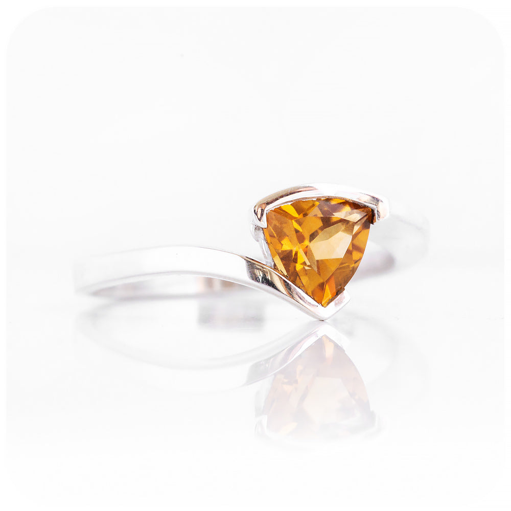 Trillion cut Yellow Citrine Solitaire Anniversary Ring - November birthstone - Victoria's Jewellery