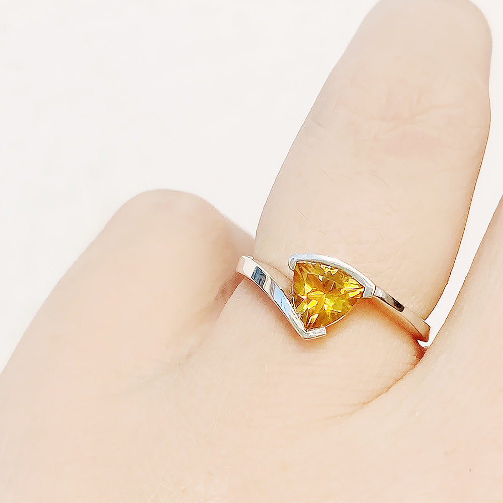 Trillion cut Citrine Solitaire Ring in White Gold - Victoria's Jewellery