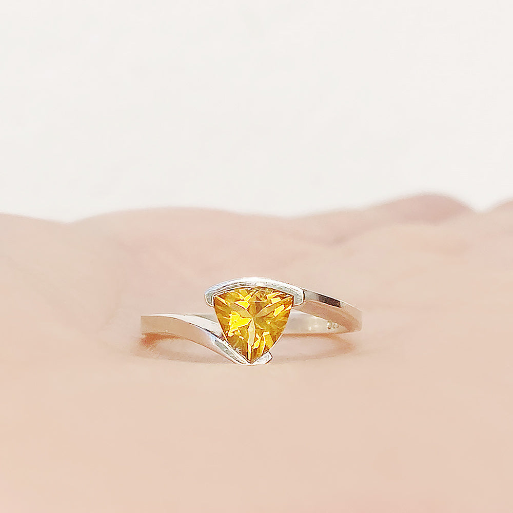 Trillion cut Citrine Solitaire Ring in White Gold - Victoria's Jewellery