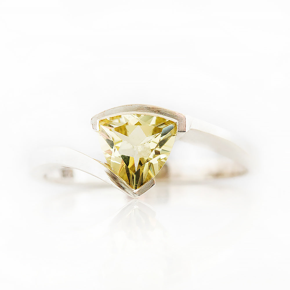 Trillion cut Lemon Quartz Ring in White Gold - Victoria's Jewellery