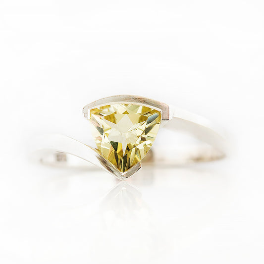 Trillion cut Lemon Quartz Ring in White Gold - Victoria's Jewellery