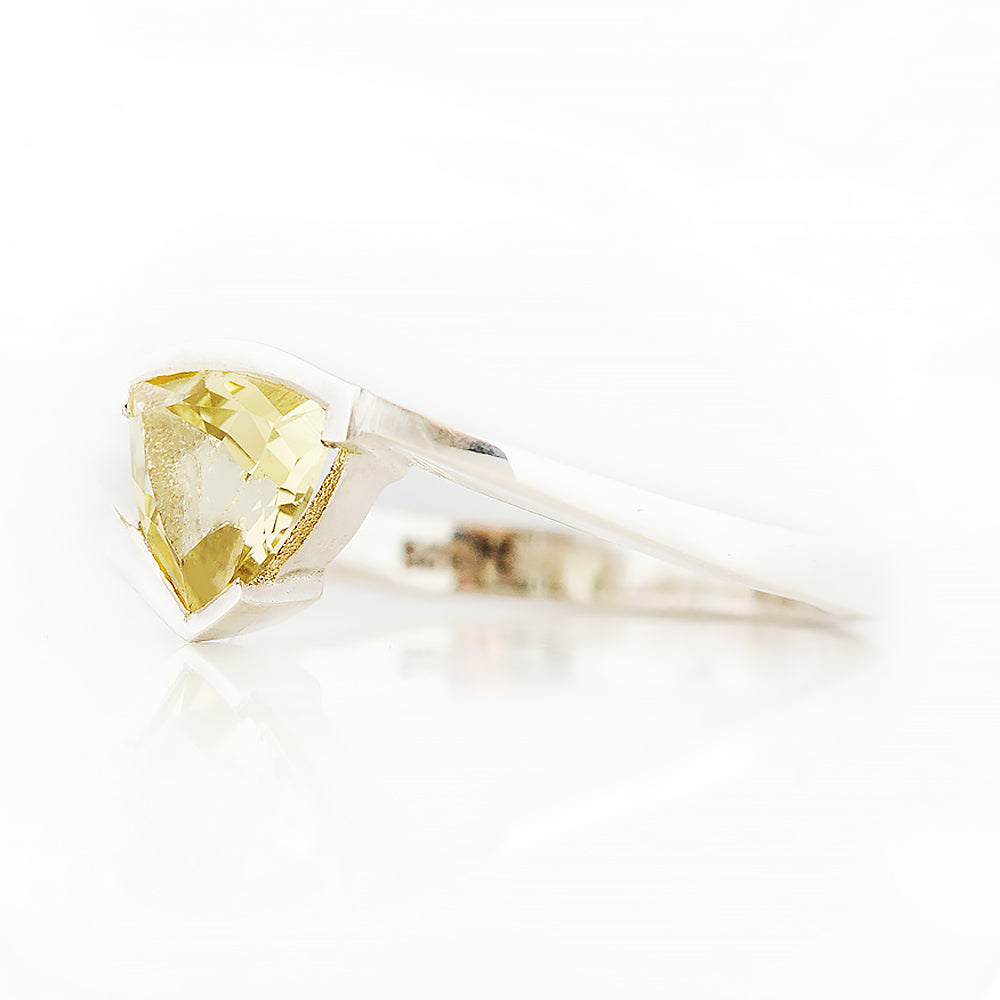 Trillion cut Lemon Quartz Ring in White Gold - Victoria's Jewellery